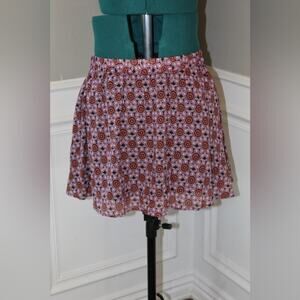 Fossil Boho Floral Medallion Mini Skirt Purple Red Elastic Waist Women’s XS
